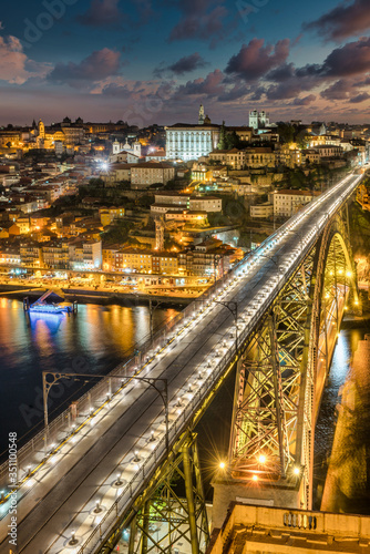 night view of the bridge and river in Porto  Portugal 