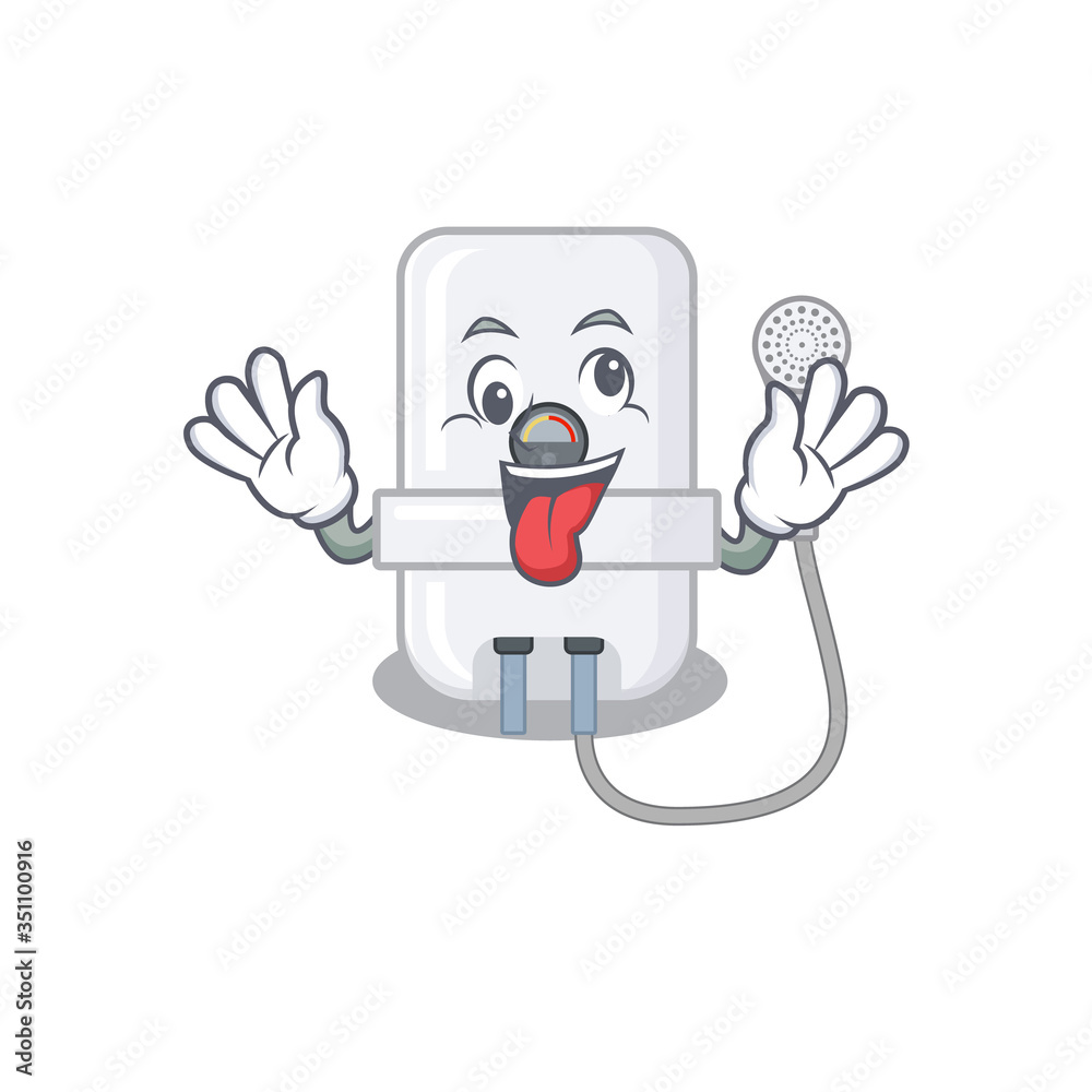 A mascot design of electric water heater having a funny crazy face A mascot design of electric water heater having a funny crazy face
