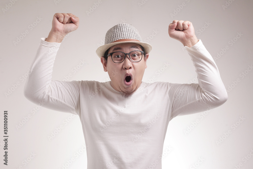 Surprised Happy Asian Man, Winning Victory Celebration Surprised Happy Asian Man, Winning Victory Celebration