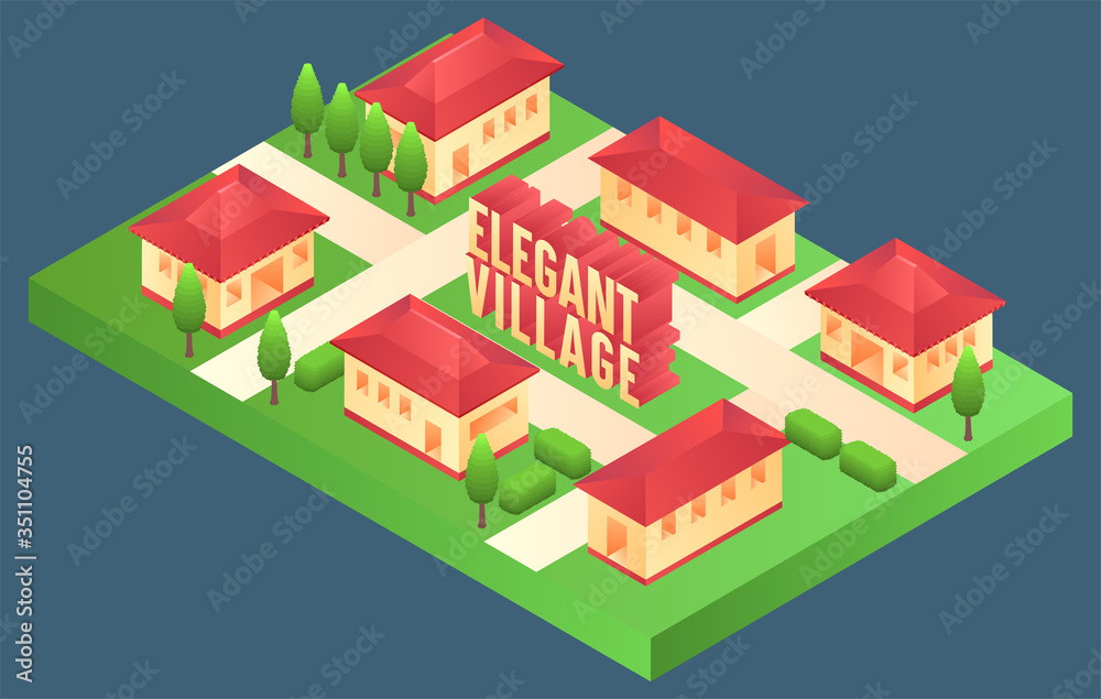 elegant village isometric buildings set. Flat style. Vector illustration Urban and Rural Houses collection.