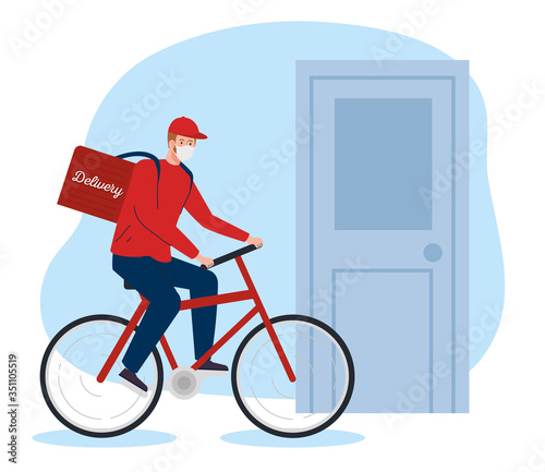 safe contactless delivery courier to house by covid 19 vector illustration design