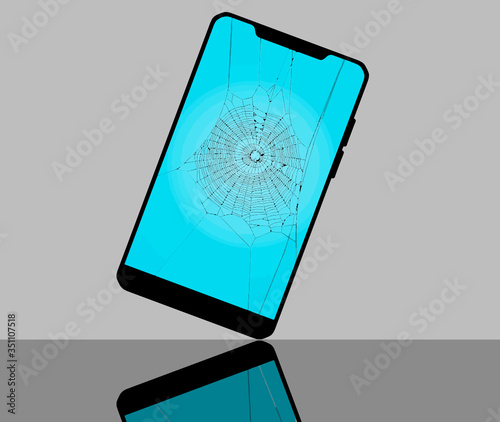 A cracked cell phone screen is called a spider web. Here is a web on a phone screen.