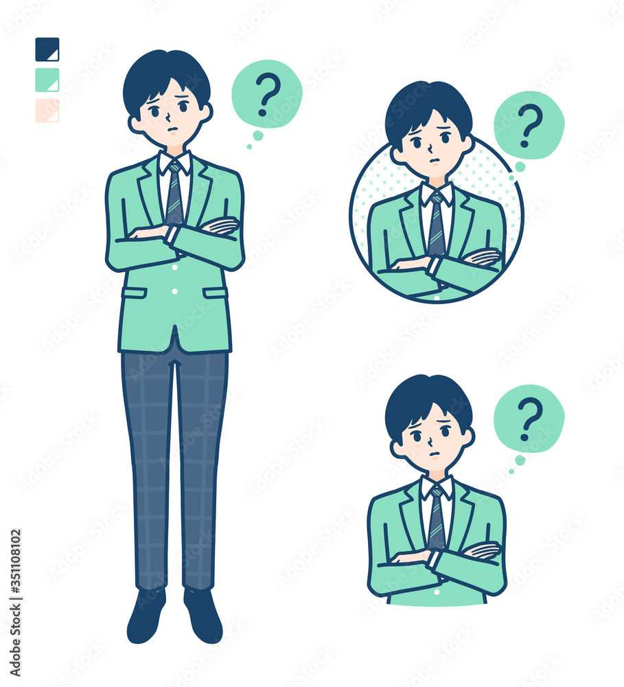 simple school boy Green Blazer_Question-pose