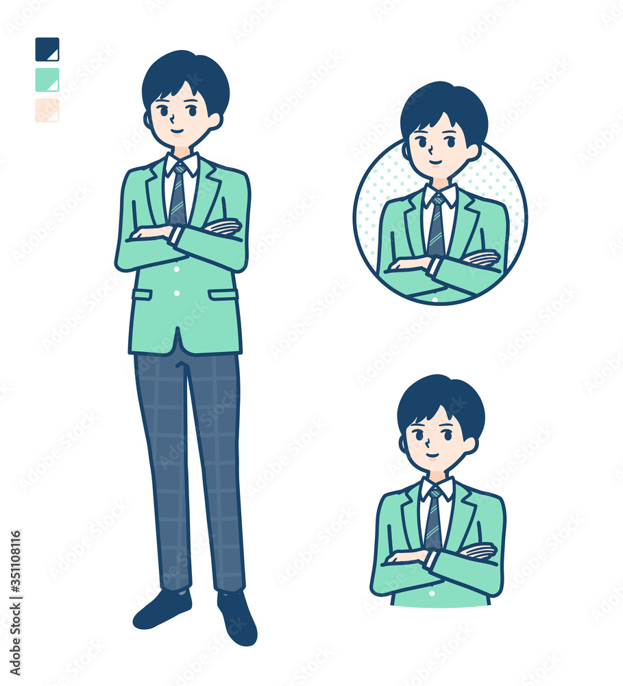 simple school boy Green Blazer_relax-pose simple school boy Green Blazer_relax-pose