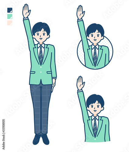 simple school boy Green Blazer_raise-hand