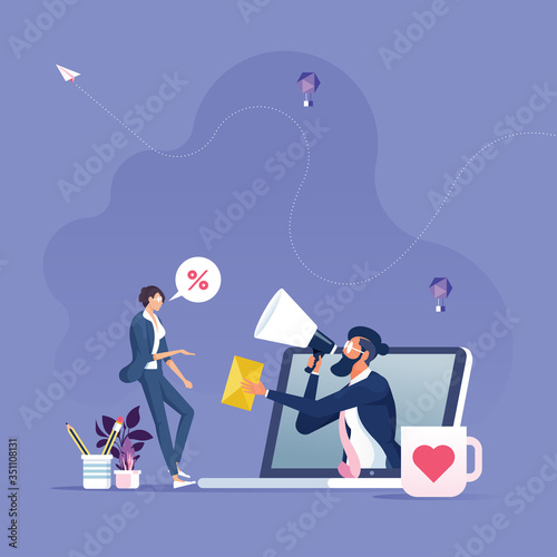 Email advertising campaign concept-Reaching target audience with emails vector