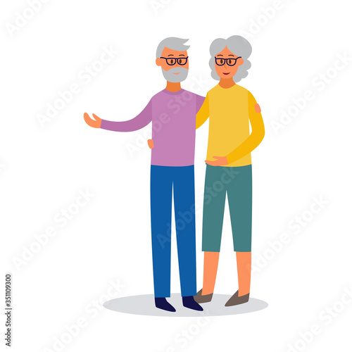 Happy old couple of elderly man and woman, flat vector illustration isolated.