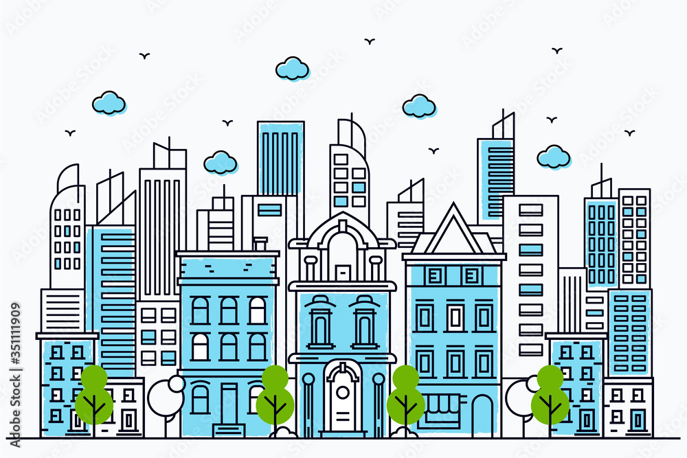Obraz premium Beautiful urban illustration with various shapes in a line style