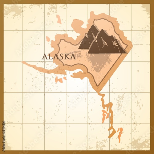 A map of Alaska state with a mountain.