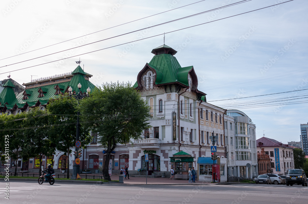Russia, Khabarovsk, August 8, 2019: House of children's creativity. Old building in the city of Khabarovsk on the main street