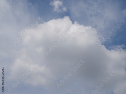 Ant's eye view of white clouds moving with blue sky background. © Yuttana Joe