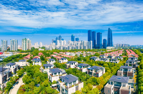 CBD and villas in Suzhou Industrial Park, Jiangsu Province, China