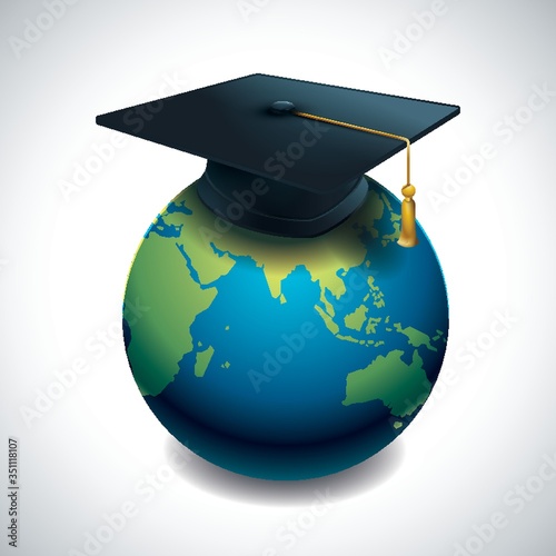 A globe with mortar board concept of success.