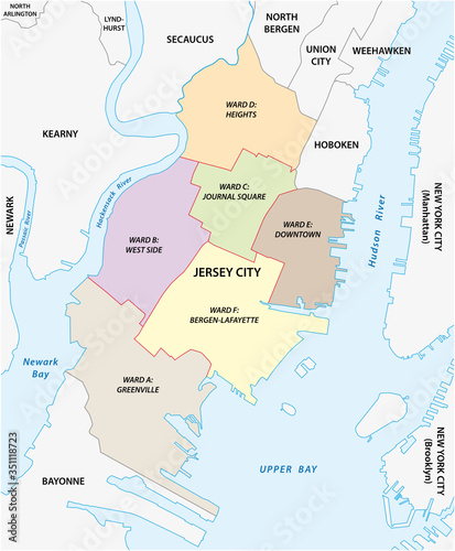 Vector Ward Map of the City of Jersey City, New Jersey, USA photo