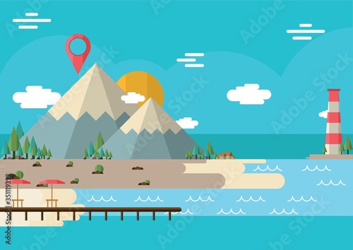 beach landscape with location pointer