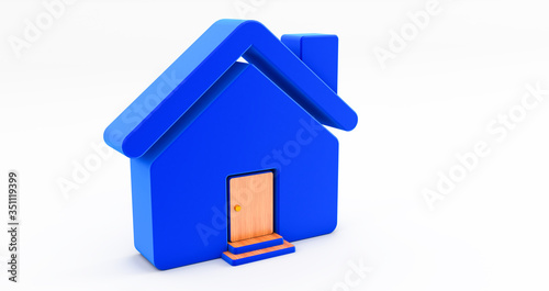 3d rendering of blue house on white background. Idea for real estate concept