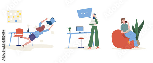 working from home mom female busy with laptop in desk taking and reading. new normal freelance out of office