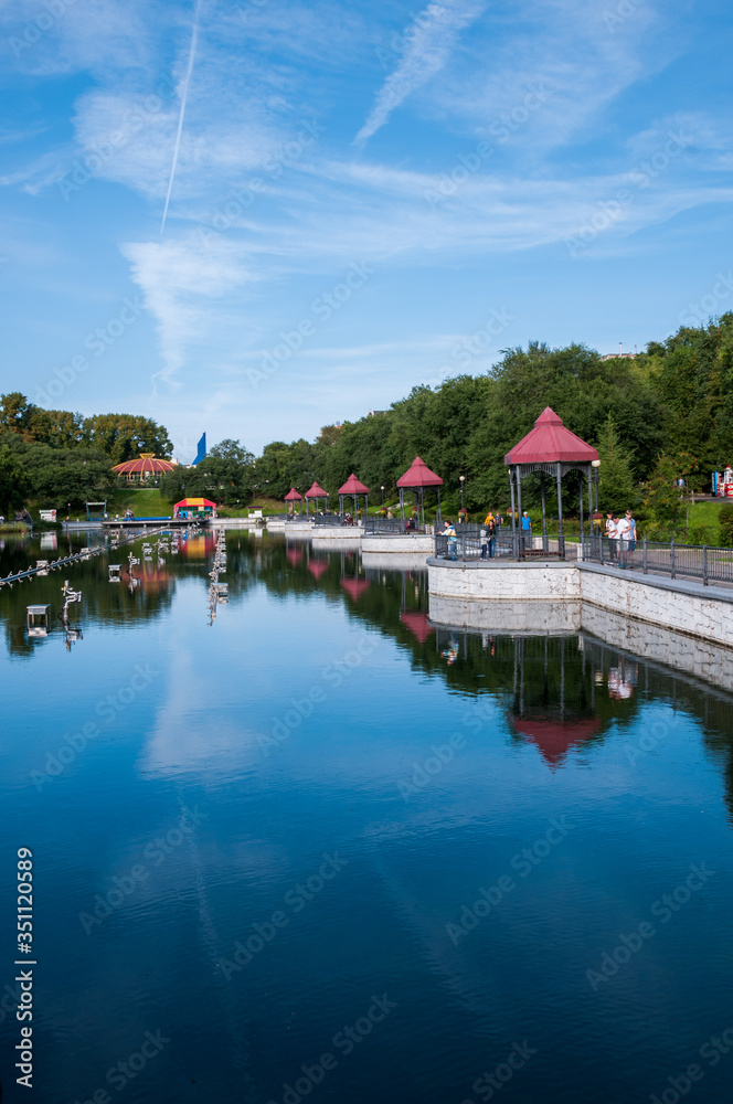 Russia, Khabarovsk, August 8, 2019: summer city ponds, recreation Park in the city of Khabarovsk Russia, Khabarovsk, August 8, 2019: summer city ponds, recreation Park in the city of Khabarovsk