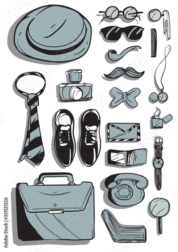 A retro style men's accessories illustration.