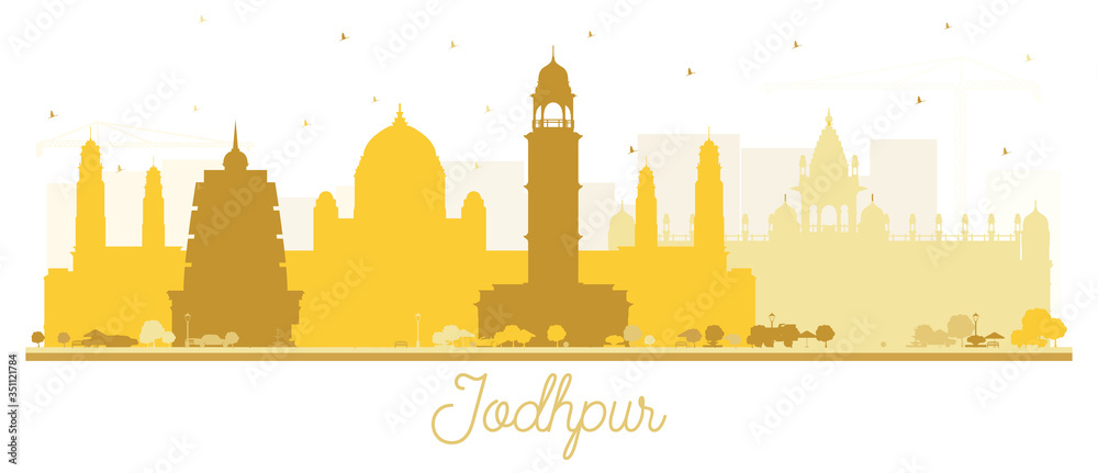 Jodhpur India City Skyline Silhouette with Golden Buildings Isolated on White. Jodhpur India City Skyline Silhouette with Golden Buildings Isolated on White.