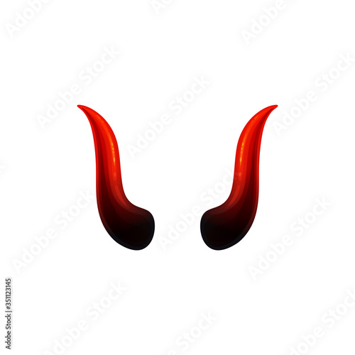 Devils red and black horns icon realistic vector illustration isolated on white.