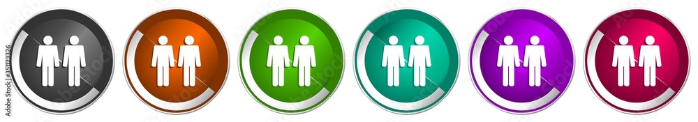 Couple icon set, silver metallic chrome border vector web buttons in 6 colors options for webdesign Couple icon set, silver metallic chrome border vector web buttons in 6 colors options for webdesign