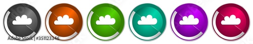 Cloud icon set, silver metallic chrome border vector web buttons in 6 colors options for webdesign
