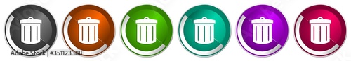 Recycle icon set, silver metallic chrome border vector web buttons in 6 colors options for webdesign