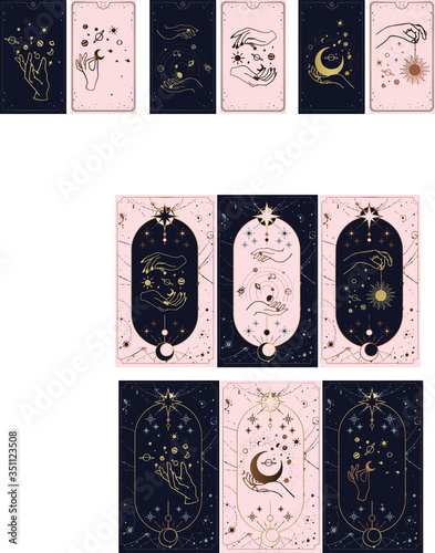 Tarot cards Bohemian hand Planchette Ouija, which consists of the image of the eyes of Providence. Magic, esoteric philosophy, tattoo. Isolated vector illustration.