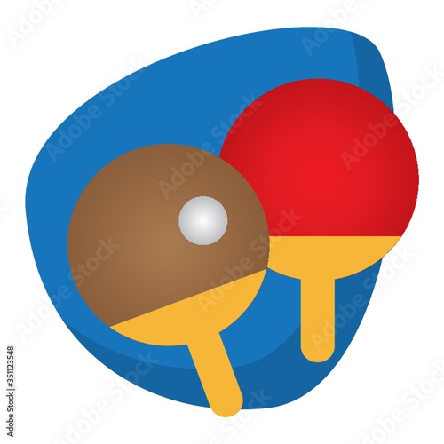 A table tennis paddle with ball illustration.