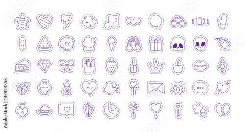 Cute patches line style icon set vector design
