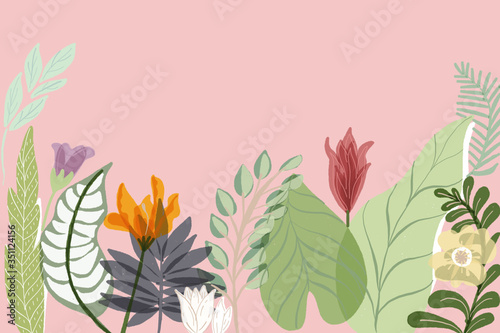 Fototapeta Naklejka Na Ścianę i Meble -  Spring plants illustration copy space background