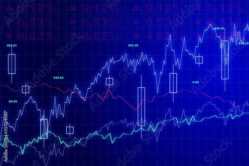 Abstract growing financial chart with candlesticks on a blue background. Forex concept. 3D Rendering