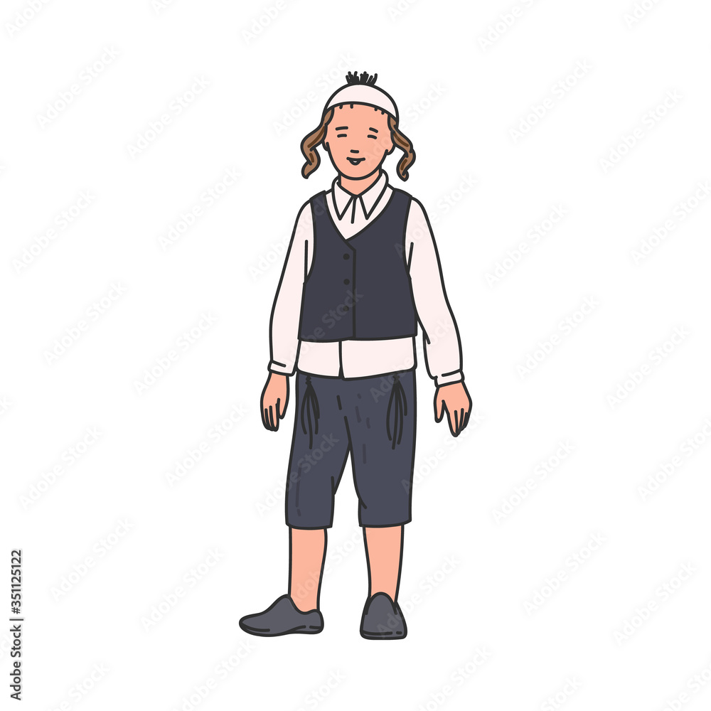 Jewish boy character in traditional suit sketch vector illustration isolated. Jewish boy character in traditional suit sketch vector illustration isolated.