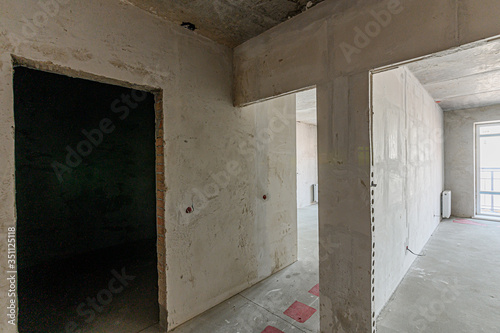 Russia  Moscow- January 25  2020  interior room apartment rough repair for self-finishing. interior decoration  bare walls of the room  stage of construction