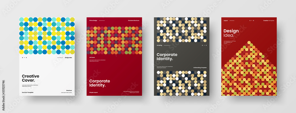 Company identity brochure template collection. Business presentation vector A4 vertical orientation front page mock up set. Corporate report cover abstract geometric illustration design layout bundle. Company identity brochure template collection. Business presentation vector A4 vertical orientation front page mock up set. Corporate report cover abstract geometric illustration design layout bundle.