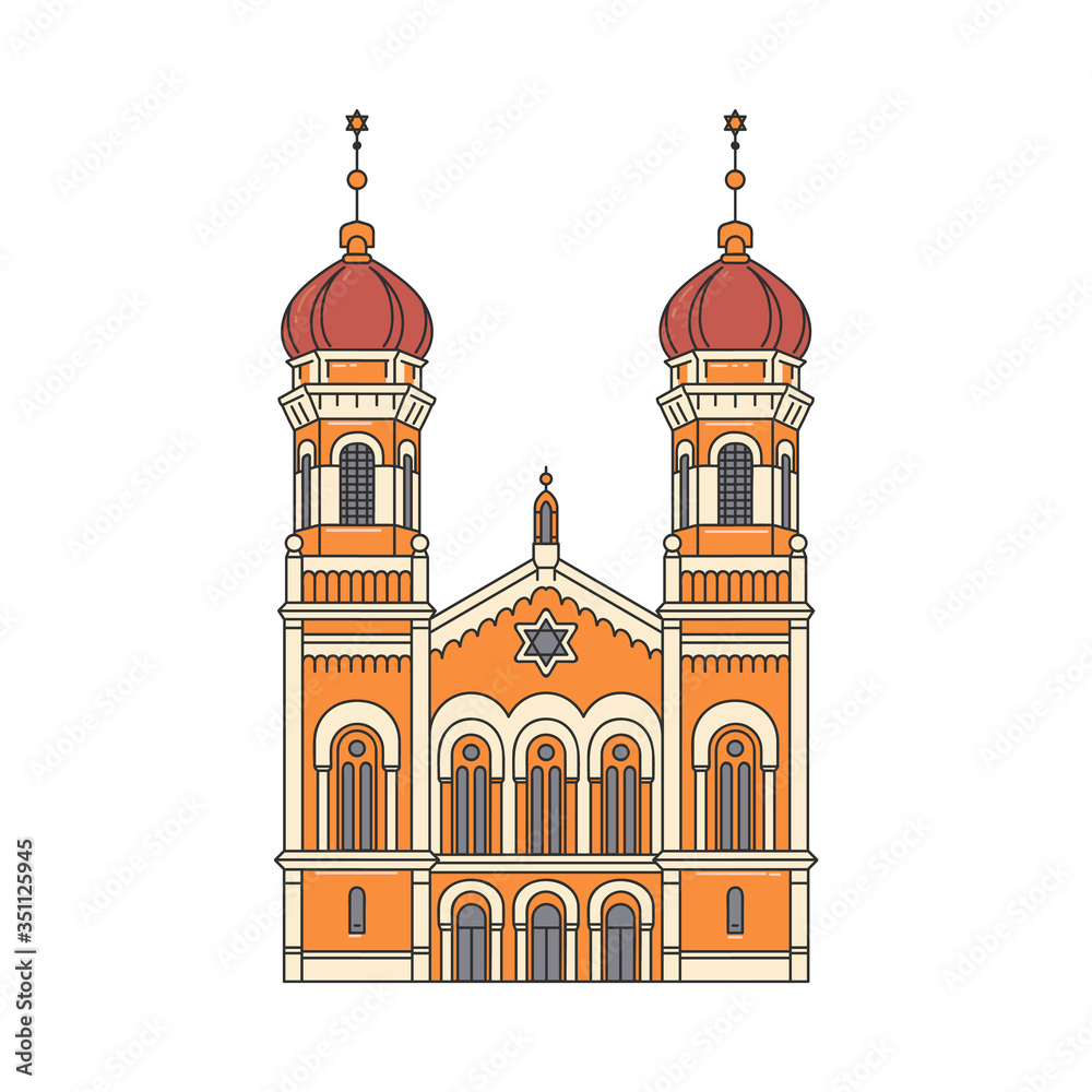 Jewish synagogue building cartoon icon, vector illustration isolated on white.