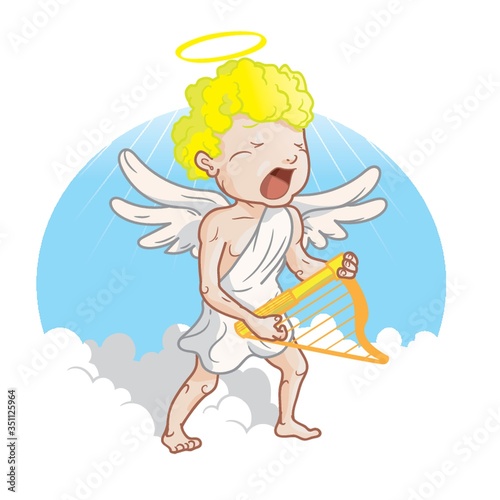 cupid playing harp