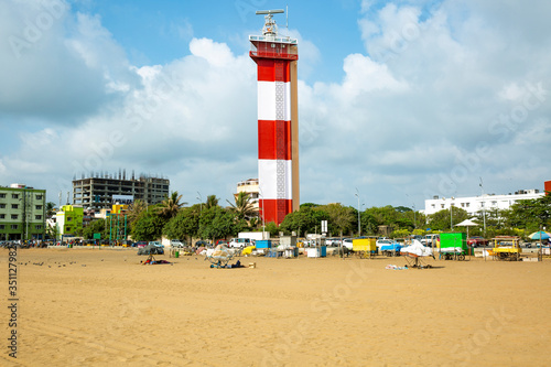 Chennai light house in  marina beach, Tamil nadu, India, chennai : January 21, 2020 madras