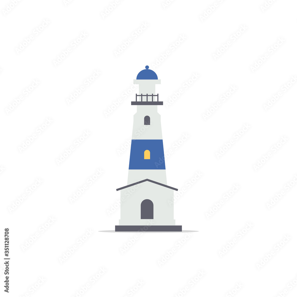Lighthouse. Lighting path. Flat style. Vector illustration
