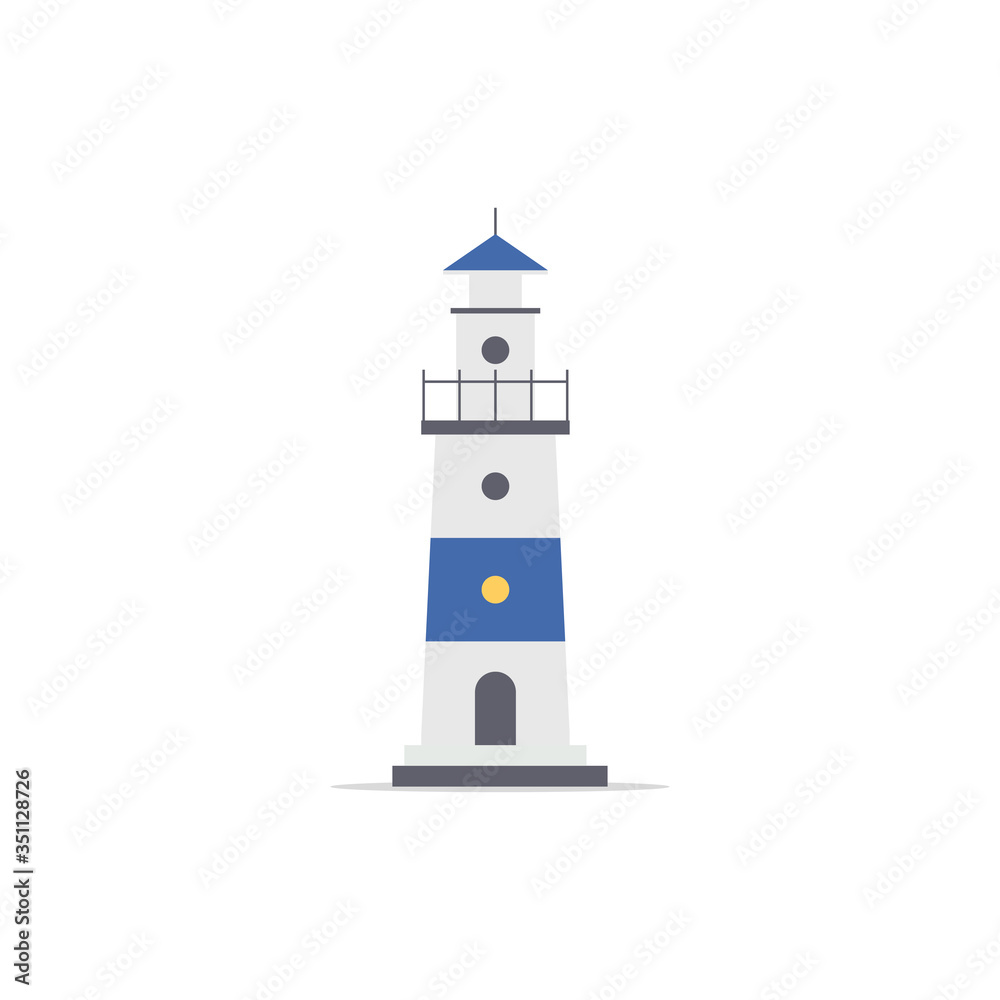 Lighthouse. Lighting path. Flat style. Vector illustration
