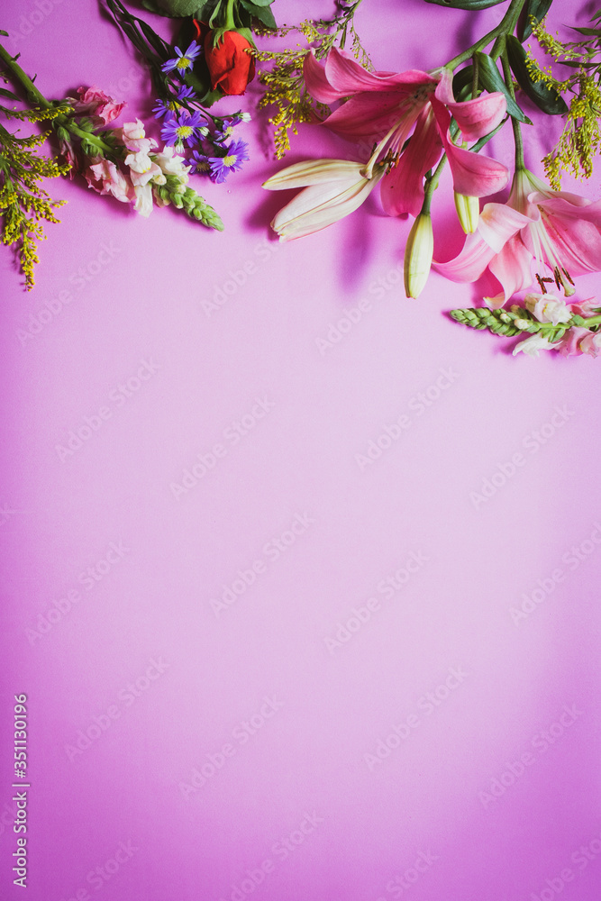 Fototapeta premium Flores con fondo rosa