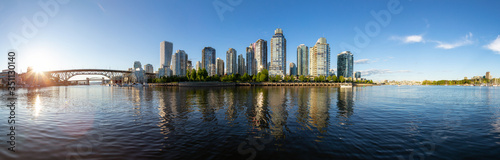 False Creek  Downtown Vancouver  British Columbia  Canada. Beautiful Panoramic View of Modern City during a sunny spring sunset. Cityscape Panorama