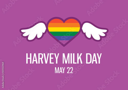 Harvey Milk Day vector. Gay and lesbian rights vector. Rainbow heart shape LGBT icon. Colorful heart with wings icon. Harvey Milk Day Poster, May 22. Important day
