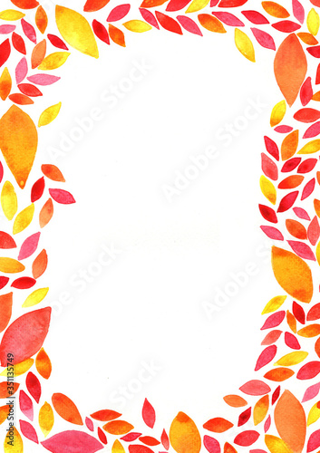 Autumn leaves watercolor frame background for decoration on Thanksgiving festival photo