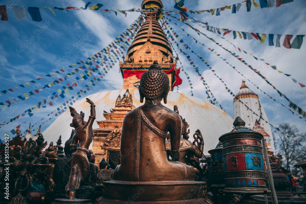 buddhist stupa in kathmandu nepal - obrazy, fototapety, plakaty 