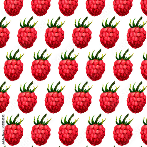 Seamless watercolor pattern with funny raspberries on the white background, aquarelle. illustration. Hand-drawn background. Useful for invitations, scrapbooking, design.
