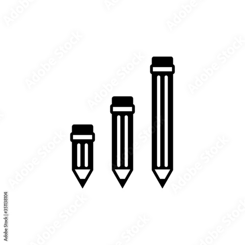 Three simple pencil of varying size isolated on a white background