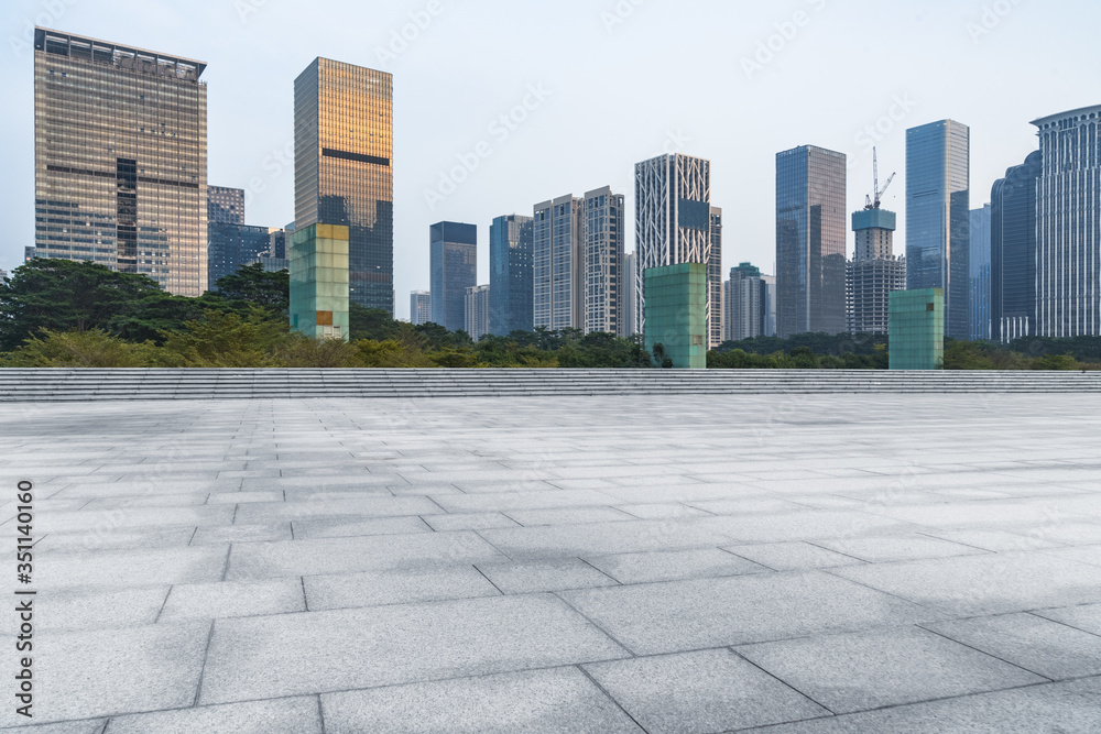 shenzhen city skyline and buildings with empty floor
