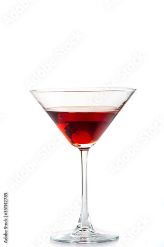 manhattan cocktail in martini glass on white background